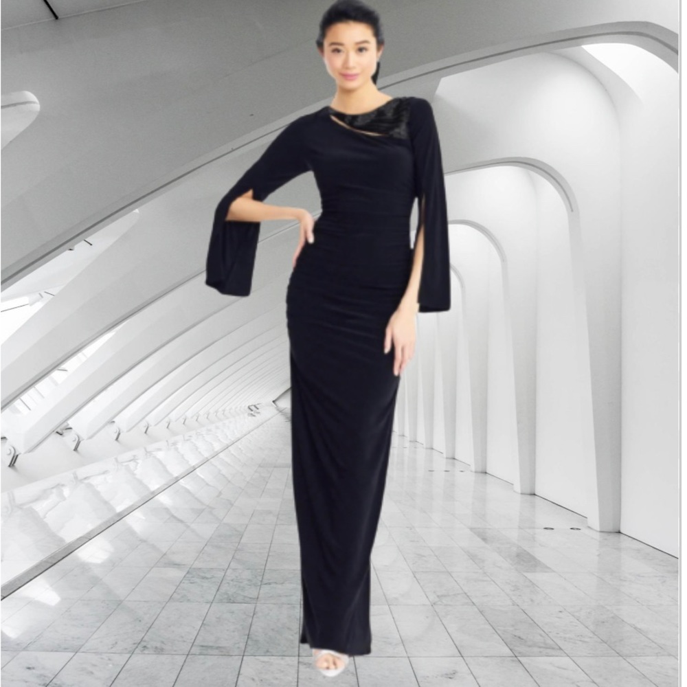 NWT Adrianna Papell Long Formal Split Sleeve Dress Size 14 New With Tags
